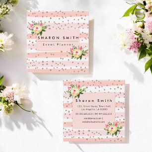 Rose Gold Pink Glitzer Blume Chic Floral Quadratische Visitenkarte