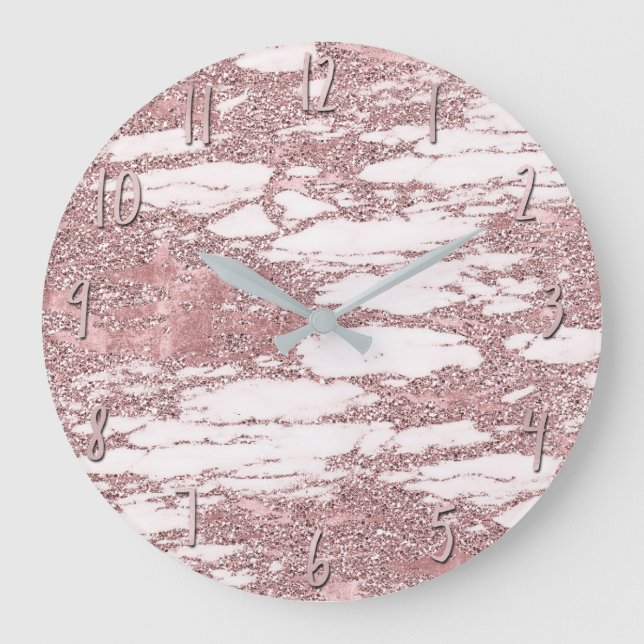 Rose Gold Pink Glitzer Funkelnd Marmorgläser Trend Große Wanduhr (Vorderseite)