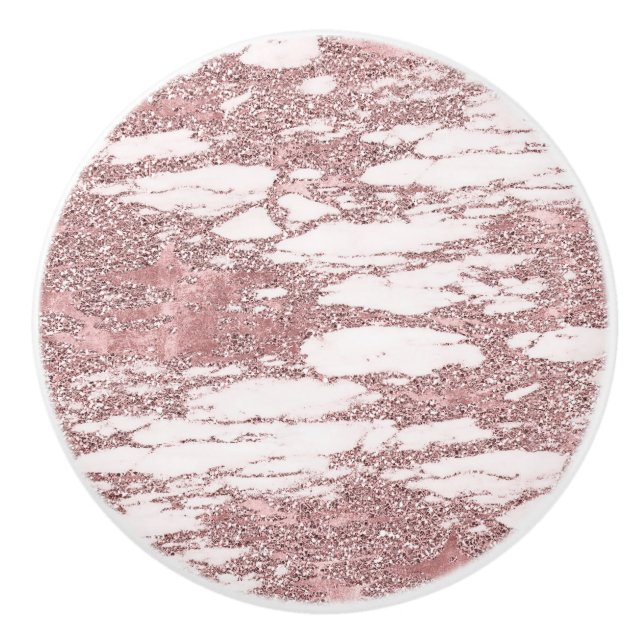 Rose Gold Pink Glitzer Funkelnd Marmorgläser Trend Keramikknauf (Vorderseite)