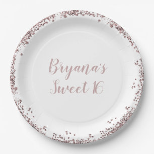 Rose Gold Pink Glitzer Glam Edge Sweet 16 Party Pappteller