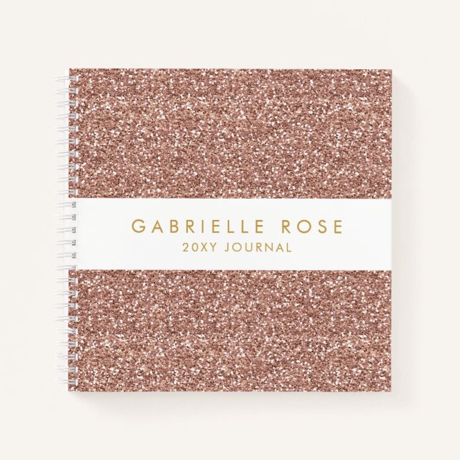 Rose Gold Pink Glitzer Journal Notebook mit Name Notizbuch (Vorderseite)