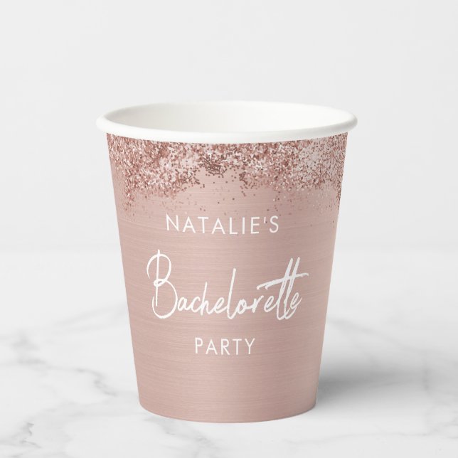 Rose Gold Pink Glitzer Junggeselinnen-Abschied Ein Pappbecher (Vorderseite)