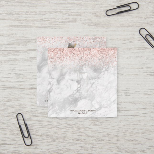 Rose Gold Pink Glitzer Marmorring Logo Quadratische Visitenkarte (Vorderseite/Rückseite Beispiel)