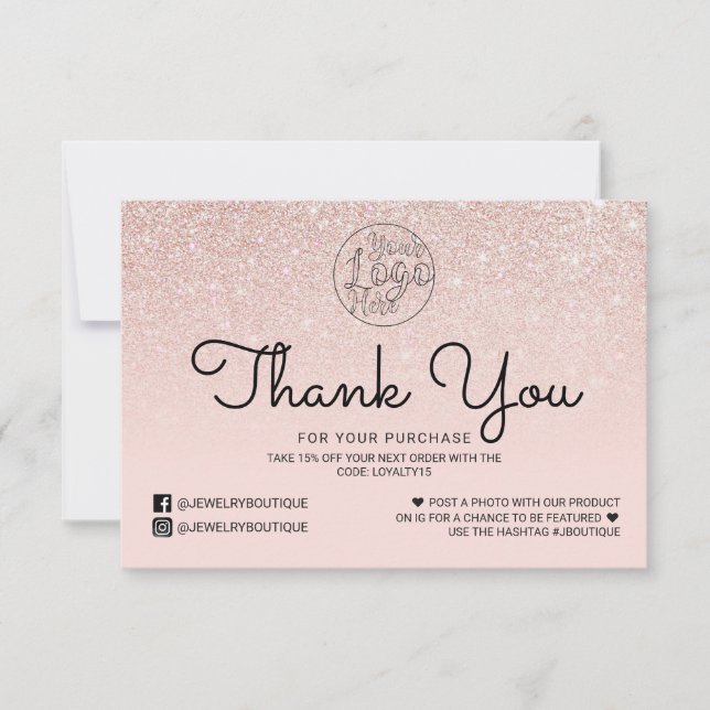 Rose Gold Pink Glitzer Ombre Vielen Dank Dankeskarte (Vorderseite)