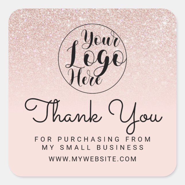 Rose Gold Pink Glitzer Ombre Vielen Dank Quadratischer Aufkleber (Vorderseite)