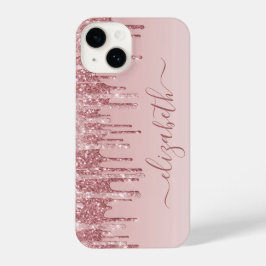 Rose Gold Pink Glitzer Personalisiert iPhone 14 Hülle