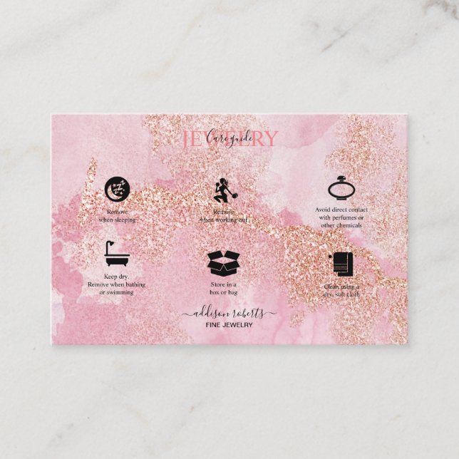 Rose Gold Pink Glitzer Schmuckpflege Visitenkarte (Vorderseite)