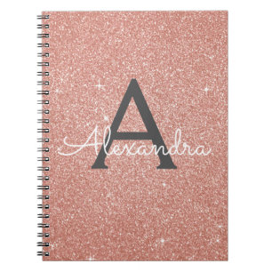 Rose Gold Pink Glitzer Sparkeller Monogram Noteboo Notizblock