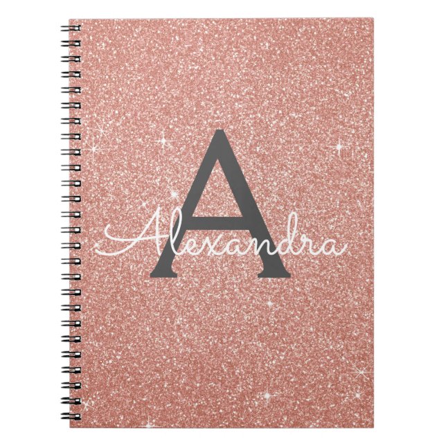 Rose Gold Pink Glitzer Sparkeller Monogram Noteboo Notizblock (Vorderseite)