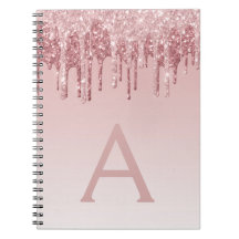 Rose Gold Pink Glitzer Sparkeller Monogram Noteboo
