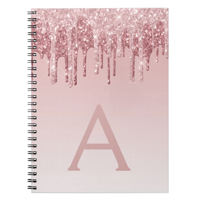 Rose Gold Pink Glitzer Sparkeller Monogram Noteboo Notizblock (Vorderseite)