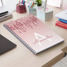 Rose Gold Pink Glitzer Sparkeller Monogram Noteboo