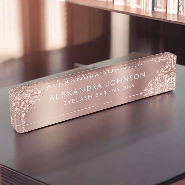 Rose Gold Pink Glitzer Sparkle Eyelash Erweiterung Namensplakette (Von Creator hochgeladen)