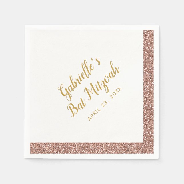 Rose Gold Pink Glitzer Strip Girly Party Napkins Serviette (Vorderseite)