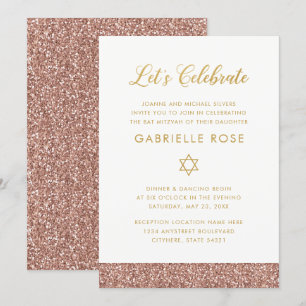 Rose Gold Pink Glitzer Strips Mitzvah Empfang Einladung