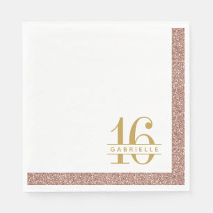 Rose Gold Pink Glitzer Süß 16 Geburtsname Serviette