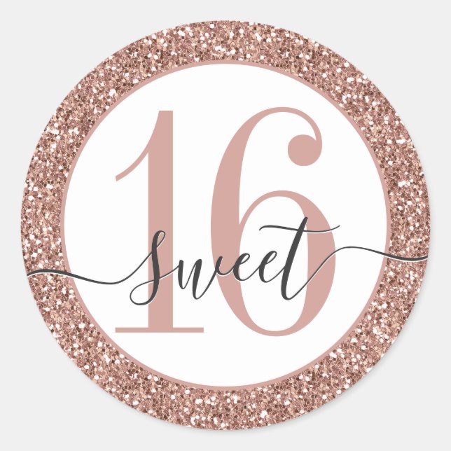 Rose Gold Pink Glitzer Sweet 16 Gefallen Sticker S (Vorderseite)