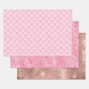 Rose Gold Pink Glitzer Trendverpackungspapier Geschenkpapier Set
