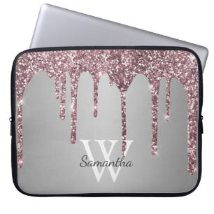 Rose Gold Pink Glitzer Tropfen Silber Monogramm Na Laptopschutzhülle