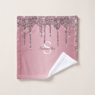 Rose Gold Pink Glitzer Tropfen Sparkle Monogramm N Badhandtuch Set