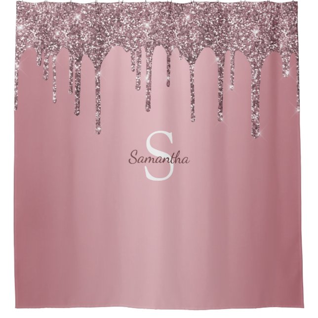 Rose Gold Pink Glitzer Tropfen Sparkle Monogramm N Duschvorhang (Vorderseite)