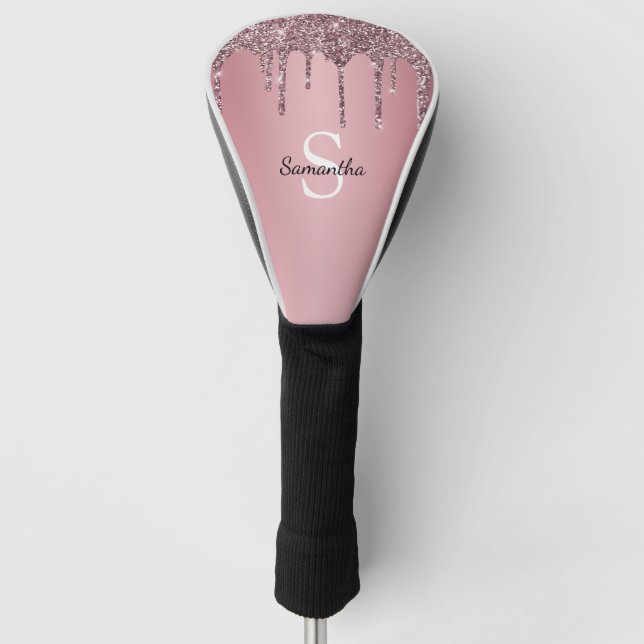 Rose Gold Pink Glitzer Tropfen Sparkle Monogramm N Golf Headcover (Vorderseite)