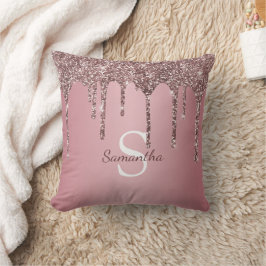 Rose Gold Pink Glitzer Tropfen Sparkle Monogramm N Kissen