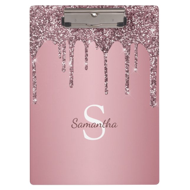 Rose Gold Pink Glitzer Tropfen Sparkle Monogramm N Klemmbrett (Vorderseite)