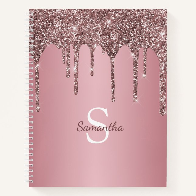Rose Gold Pink Glitzer Tropfen Sparkle Monogramm N Notizbuch (Vorderseite)