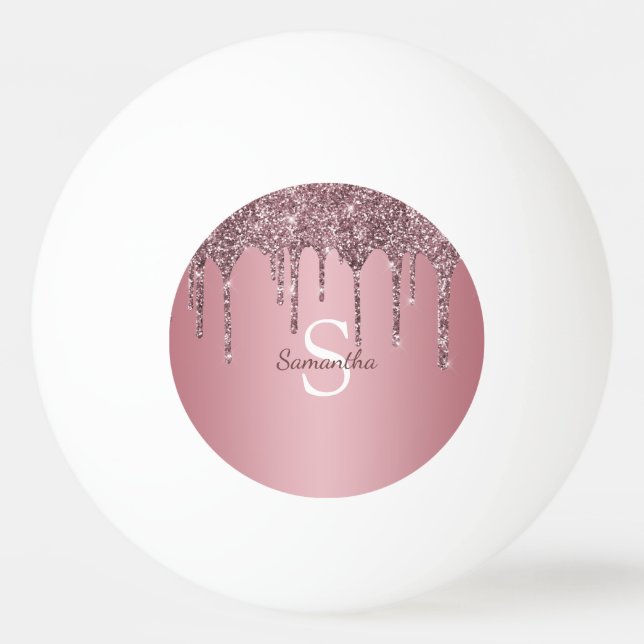 Rose Gold Pink Glitzer Tropfen Sparkle Monogramm N Tischtennisball (Vorderseite)