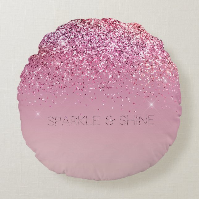 Rose Gold Pink Gold Glitzer Sparkone Rundes Kissen (Vorderseite)