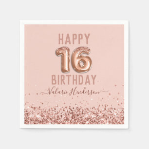 Rose Gold Pink Happy 16. Geburtstag Serviette