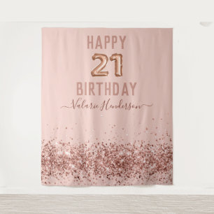 Rose Gold Pink Happy 21st Birthday Tapete Wandteppich