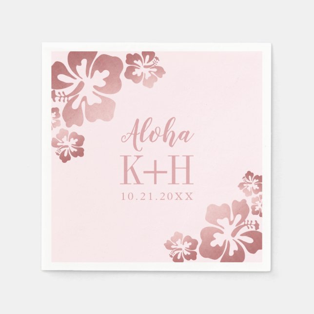 Rose Gold Pink Hibiskus Aloha Hawaii Brautparty Serviette (Vorderseite)