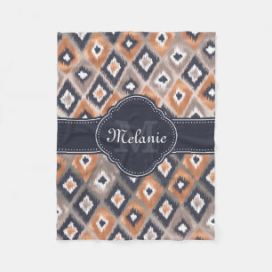 Rose Gold Pink Ikat-Muster Navy Monogramm Fleecedecke
