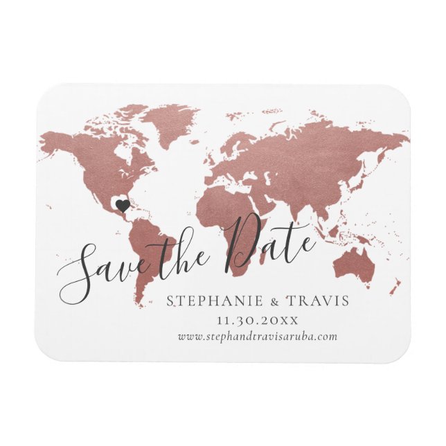 Rose Gold Pink Karte Reisen Hochzeit speichern Sie Magnet (Horizontal)