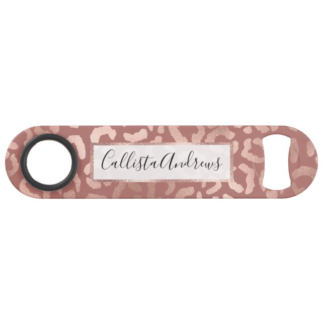 Rose Gold Pink Leopard Geparde Tierausdruck Speed Flaschenöffner (Vorderseite (Horizontal))
