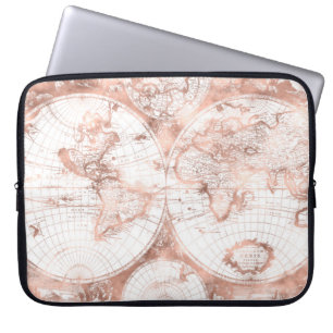 Rose Gold Pink Metal Glitzer Antique Weltkarte Laptopschutzhülle