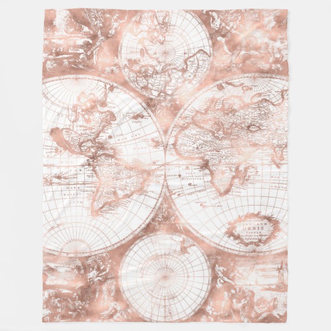 Rose Gold Pink Metal Glitzer Antiquitätenkarte Fleecedecke (Vorderseite)