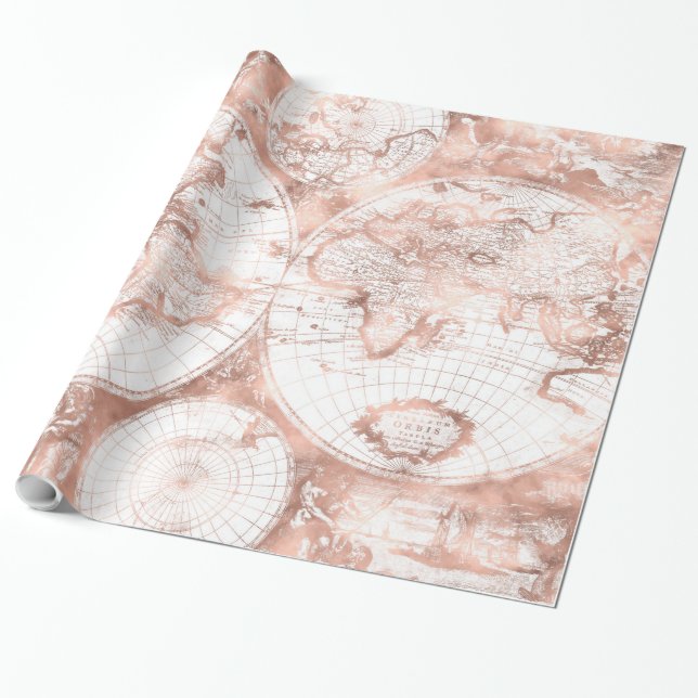 Rose Gold Pink Metal Glitzer Antiquitätenkarte Geschenkpapier (Ungerollt)