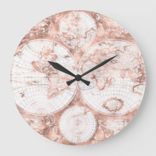 Rose Gold Pink Metal Glitzer Antiquitätenkarte Große Wanduhr