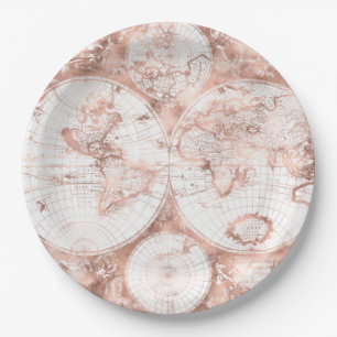 Rose Gold Pink Metal Glitzer Antiquitätenkarte Pappteller