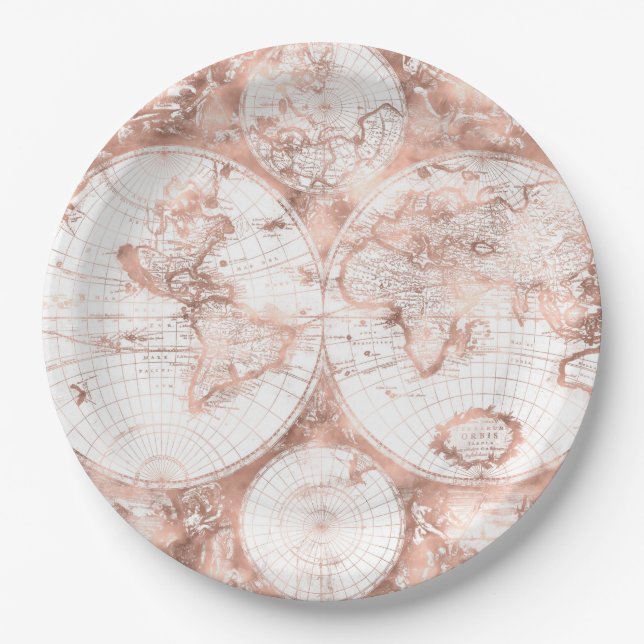 Rose Gold Pink Metal Glitzer Antiquitätenkarte Pappteller (Vorderseite)