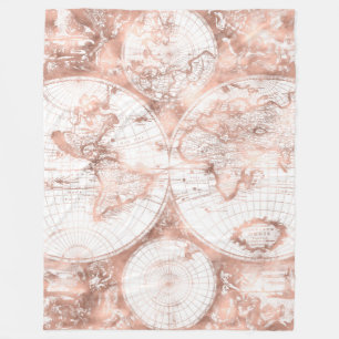 Rose Gold Pink Metall Glitter Antike Weltkarte Fleecedecke