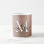 Rose Gold Pink Metallic Monogram Girl Script Name Kaffeetasse<br><div class="desc">Glam Pink Rose Gold Brushed Metal Script Monogram Coffee Tasse</div>