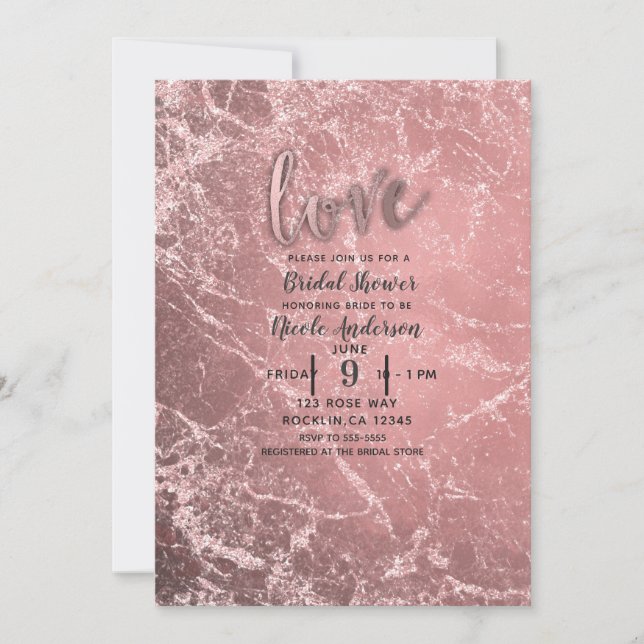 Rose Gold Pink Modernes Glam Marmor Brautparty Einladung (Vorderseite)
