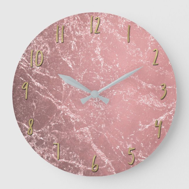 Rose Gold Pink Modernes, trendiges Glam Marmorchic Große Wanduhr (Vorderseite)