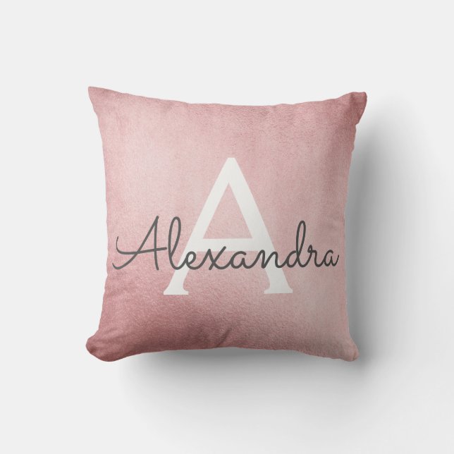 Rose Gold Pink Monogram Name & Initial Kissen (Vorderseite)
