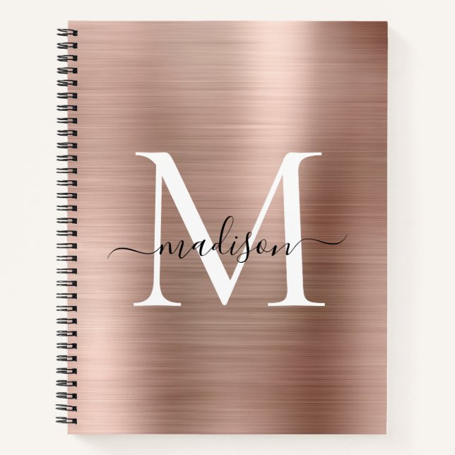 Rose Gold Pink Monogram Script Pinselmetallfolie Notizbuch (Vorderseite)