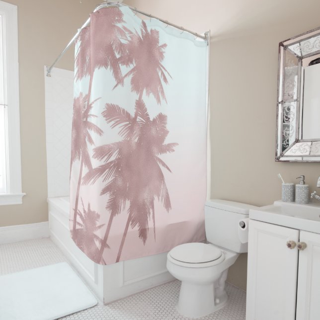 Rose Gold Pink Palms Beach Ombre Palmen Duschvorhang (Beispiel)